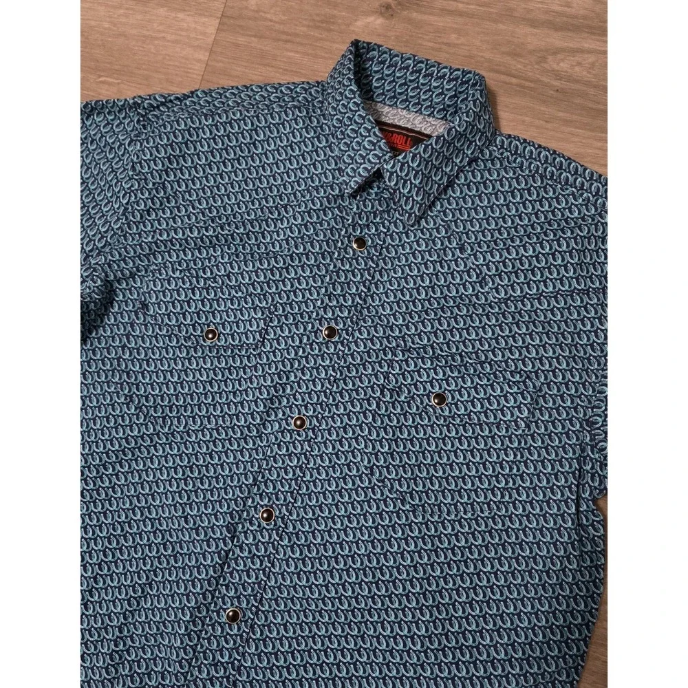 Rock and Roll Denim Boys Western Pearl Snap Shirt Horseshoe AOP Size Large
